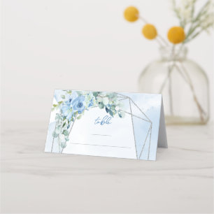 Rustic Dusty Blue Floral silber Rahmen Platzkarte