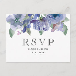 Rustic Dusty Blue Floral Wedding Einladungspostkarte