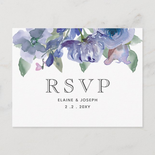 Rustic Dusty Blue Floral Wedding Einladungspostkarte (Vorderseite)