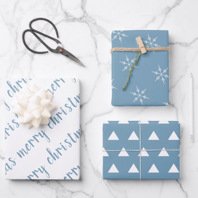 Rustic Dusty Blue Frohe Weihnachten Geschenkpapier Set (Vorderseite)