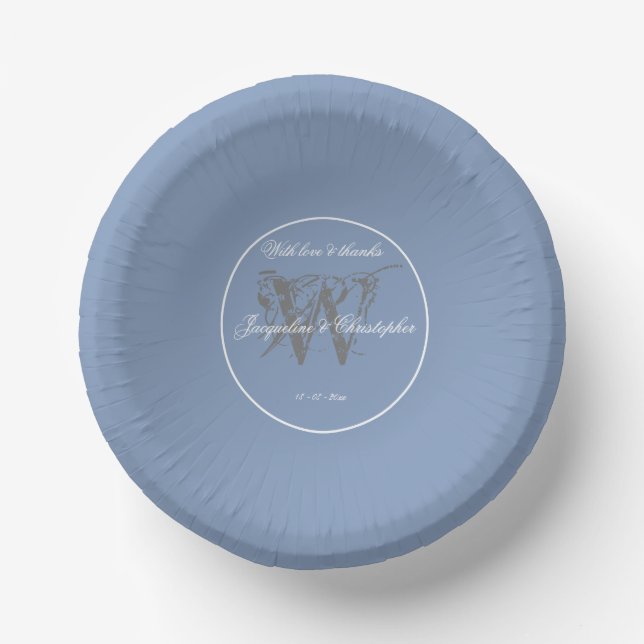 Rustic Dusty Blue & Gray Wedding Elegant Monogram Pappteller (Vorderseite)