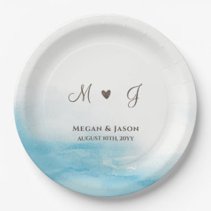 Rustic Dusty Blue Mit Monogramm Custom Wedding Pappteller