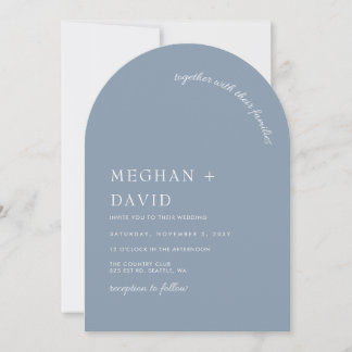 Rustic Dusty Blue Modern Arch Wedding Invitation Einladung