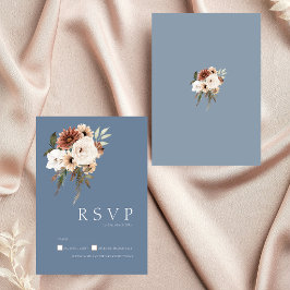 Rustic Dusty Blue Peach floral Wedding RSVP Card Karte