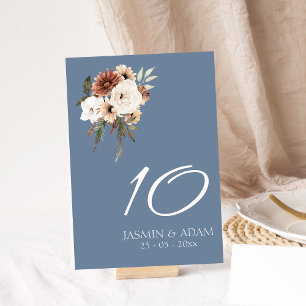 Rustic Dusty Blue Peach Floral Wedding Table N.o Tischnummer