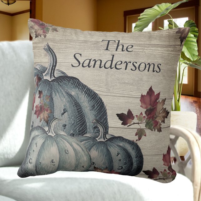 Rustic Dusty Blue Pumpkin Herbstlaubs Wood Throw P Kissen (Von Creator hochgeladen)