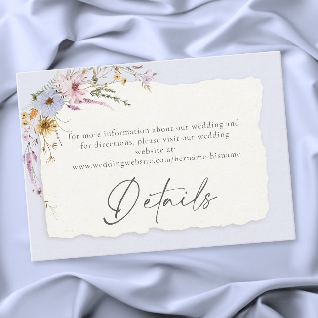 Rustic Dusty Blue Romantic Wildflower Wedding Begleitkarte (Rustic Blush Pink Romantic Wildflower Wedding Enclosure Card)