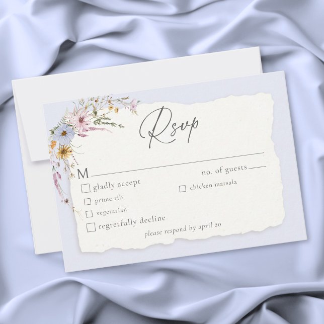 Rustic Dusty Blue Romantic Wildflower Wedding RSVP Karte (Rustic Dusty Blue Romantic Wildflower Wedding RSVP Card)