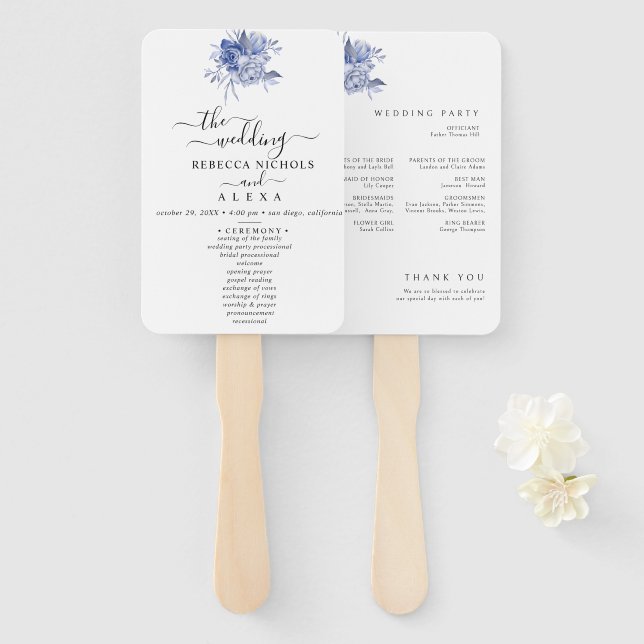 rustic dusty blue roses and other flowers fächer (Vorne und Hinten)