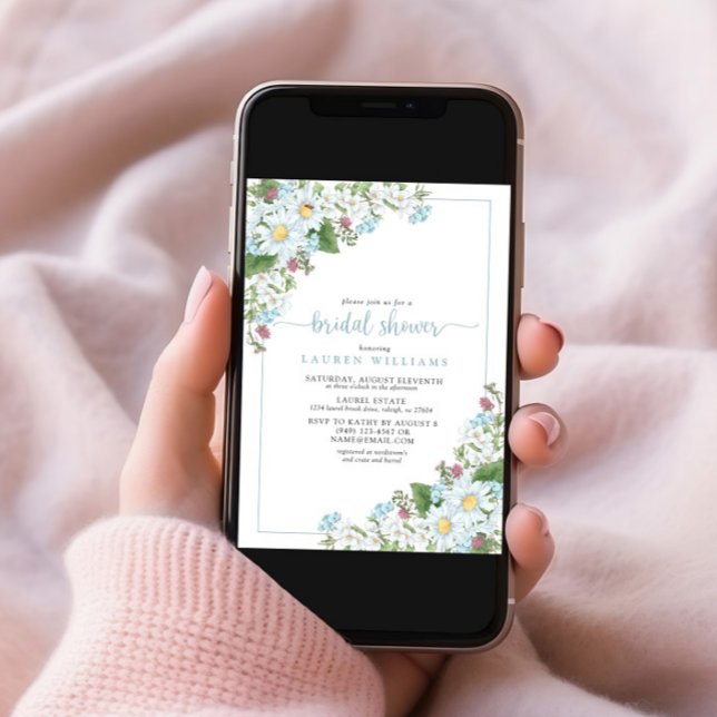 Rustic Dusty Blue Script Wildblume Brautparty Einladung (Von Creator hochgeladen)