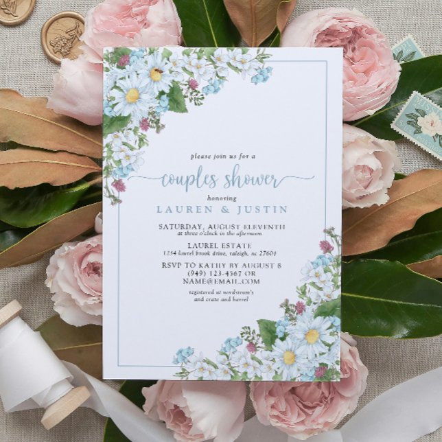 Rustic Dusty Blue Script Wildblume Paare Dusche Einladung (Couples Shower Invitation!)
