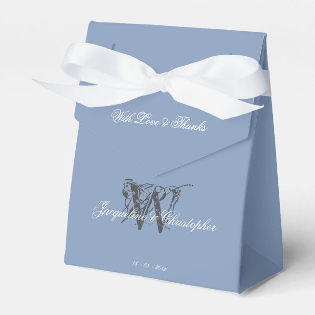 Rustic Dusty Blue Simple Chic Monogram Wedding Geschenkschachtel (Vorderseite)