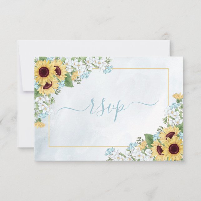 Rustic Dusty Blue Sonnenblume UAWG RSVP Karte (Vorderseite)