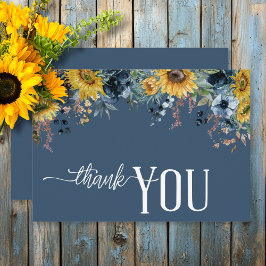 Rustic Dusty Blue Sonnenblumen Hochzeit Dankeskarte