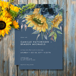 Rustic Dusty Blue Sonnenblumen Hochzeit Einladung