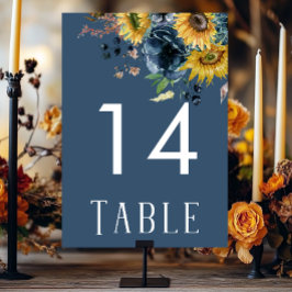Rustic Dusty Blue Sonnenblumen Hochzeit Tischnummer