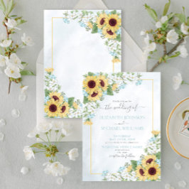 Rustic Dusty Blue Sunflower Blumenschrift Wedding Einladung