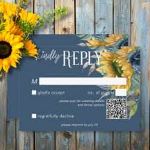 Rustic Dusty Blue Sunflowers Wedding QR Code