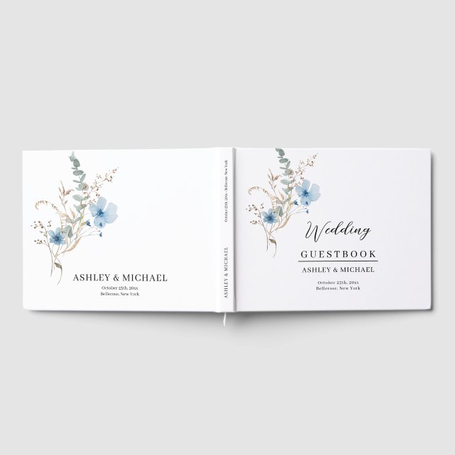 rustic dusty Blue watercolor flower bouquet Gästebuch (Voll)