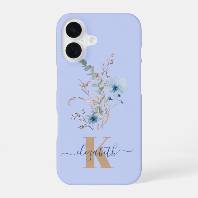 rustic dusty Blue watercolor flower bouquet iPhone 16 Hülle (Rückseite)