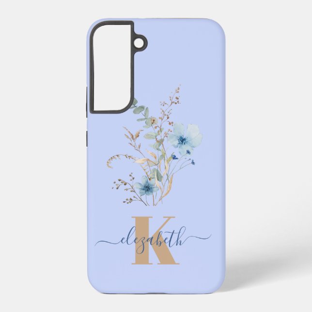 rustic dusty Blue watercolor flower bouquet Samsung Galaxy Hülle (Rückseite)