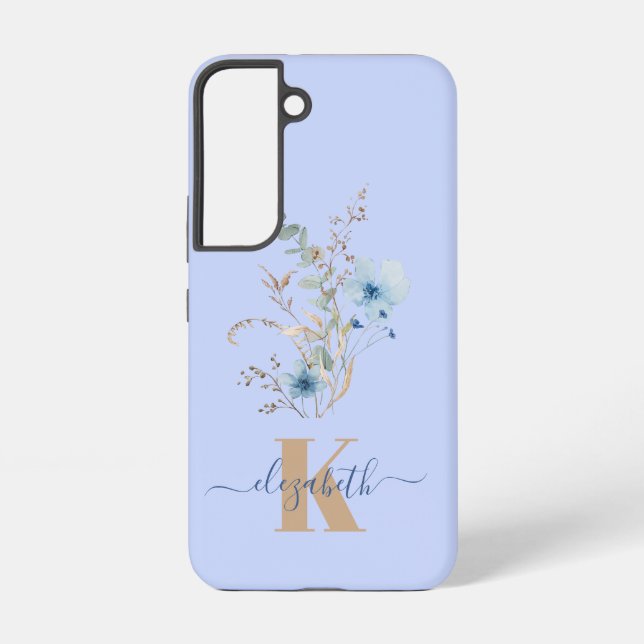 rustic dusty Blue watercolor flower bouquet Samsung Galaxy Hülle (Rückseite)