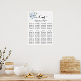 rustic dusty blue watercolor flowers & leaves poster