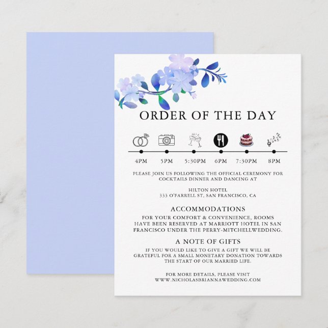 rustic dusty blue watercolor-style flower & leaves begleitkarte (Vorne/Hinten)