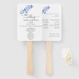 rustic dusty blue watercolor-style flower & leaves fächer