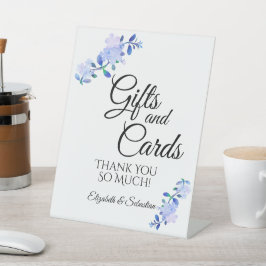 rustic dusty blue watercolor-style flower & leaves sockelschild