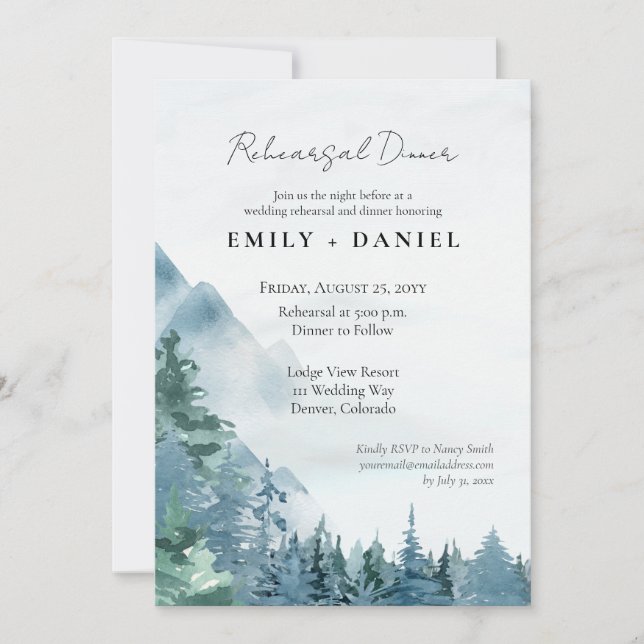 Rustic Dusty Blue Watercolor Wedding Probe Einladung (Vorderseite)