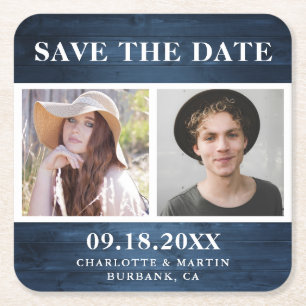 Rustic Dusty Blue Wedding 2 Foto Save the Date Rechteckiger Pappuntersetzer