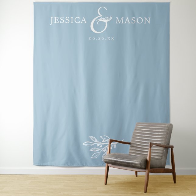 Rustic Dusty Blue Wedding Backdrop Foto Stand Wandteppich (Beispiel)
