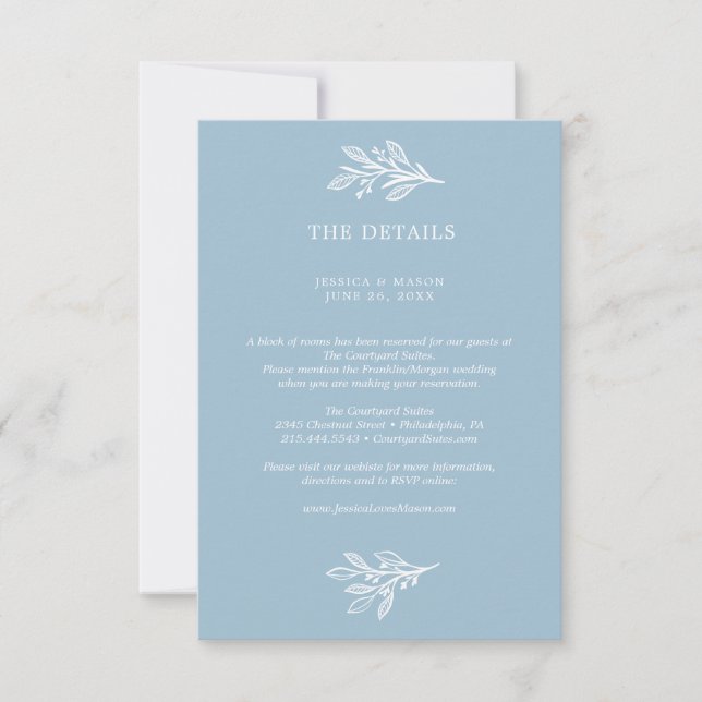 Rustic Dusty Blue Wedding Details Card Einladung (Vorderseite)