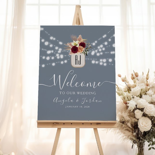 Rustic Dusty Blue Wedding Willkommenszeichen Poster (Von Creator hochgeladen)
