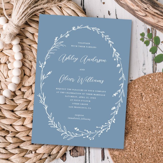 Rustic Dusty Blue Wildblume Wreath Wedding Einladung (Von Creator hochgeladen)