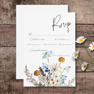 Rustic Dusty Blue Wildblumen & Daisies Dinner RSVP Karte