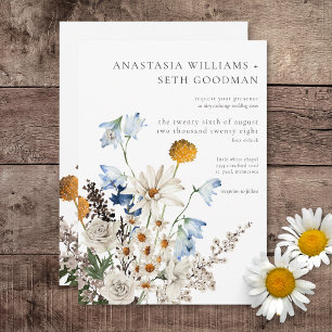 Rustic Dusty Blue Wildblumen & Daisies Einladung