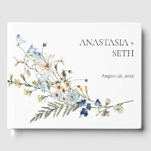 Rustic Dusty Blue Wildblumen & Daisies Wedding Gästebuch