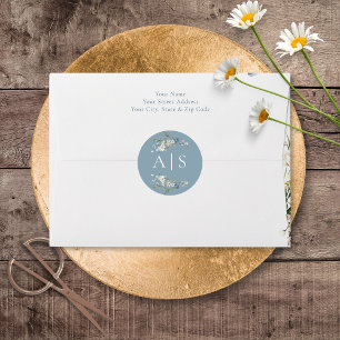 Rustic Dusty Blue Wildblumen & Daisies Wedding Runder Aufkleber