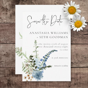 Rustic Dusty Blue Wildblumen & Daisies Wedding Save The Date