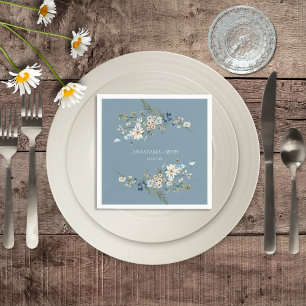 Rustic Dusty Blue Wildblumen & Daisies Wedding Serviette