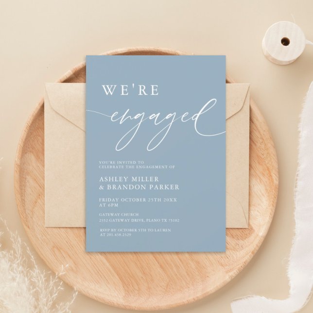 Rustic Dusty Blue Wir sind Verlobte Engagement Par Einladung (Von Creator hochgeladen)