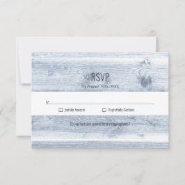 Rustic Dusty Blue Wood Wedding RSVP Karte