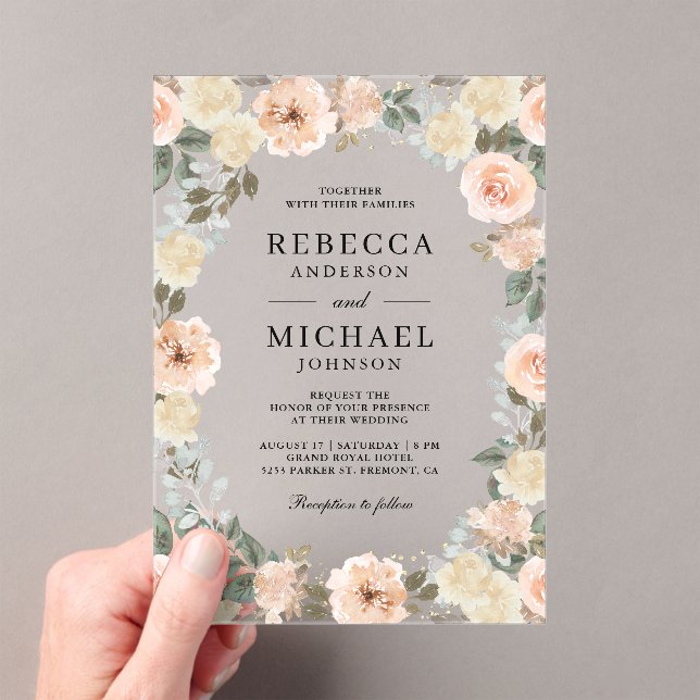 Rustic Dusty Peach Floral Wedding Acryleinladungen (Insitu (Handheld))