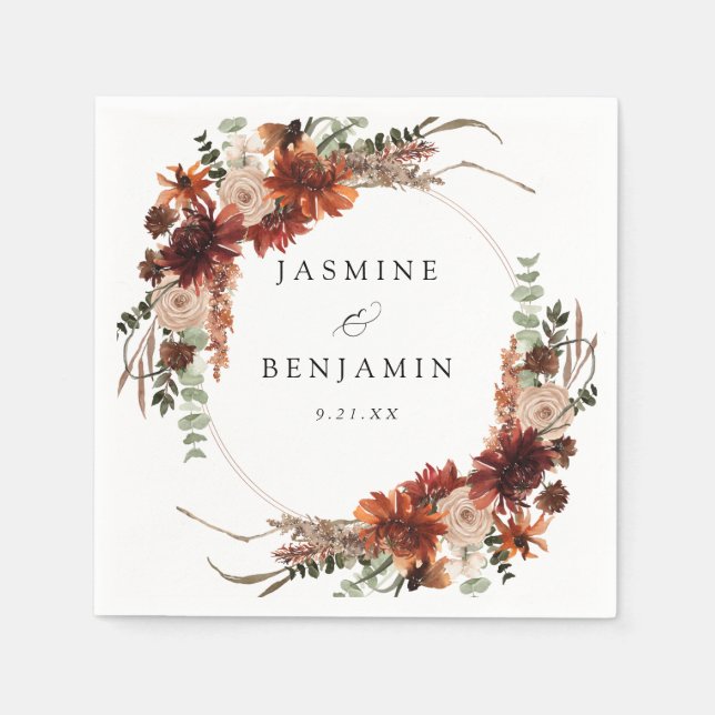 Rustic Earth & Champagne Florals Name v3 Serviette (Vorderseite)