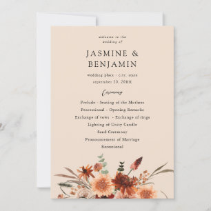 Rustic Earth & Champagne Florals Wedding Program B Einladung