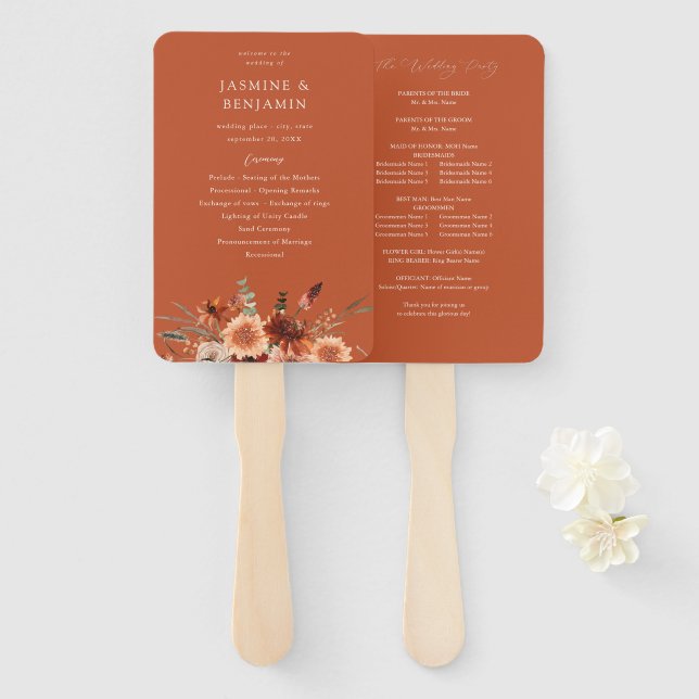 Rustic Earth & Champagne Florals Wedding Program T Fächer (Vorne und Hinten)