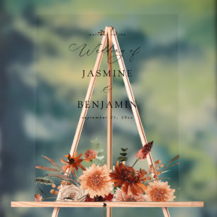 Rustic Earth & Champagne Florals Wedding Welcome Acrylschild