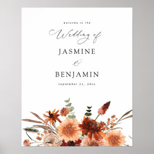 Rustic Earth & Champagne Florals Wedding Welcome Poster